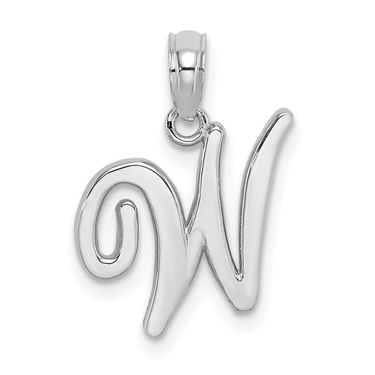 10K White Gold Polished W Script Initial Charm