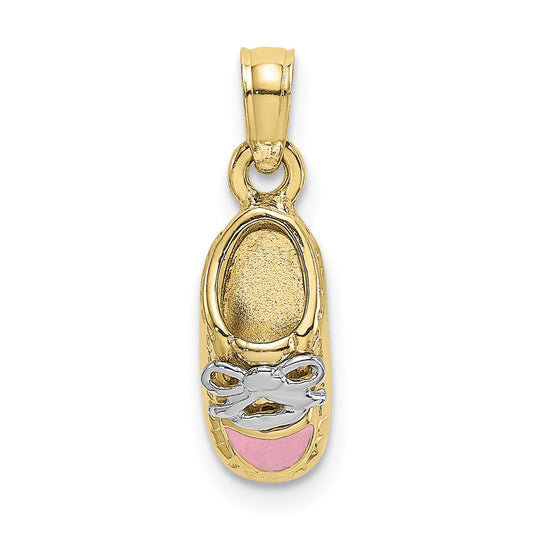 10K w/Rhodium 3-D Pink Enamel Shoe Charm