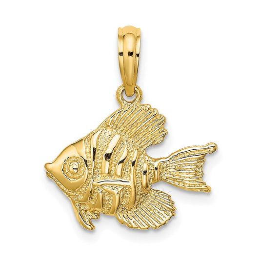 10K Polished  Engraved Fish Charm