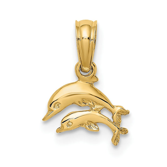 10K 2-D Mini Double Dolphins Swimming Charm