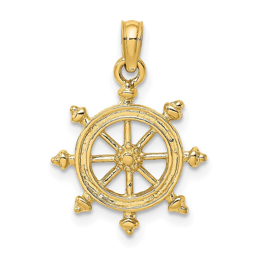 10K 2-D Engraved Ship Wheel Charm