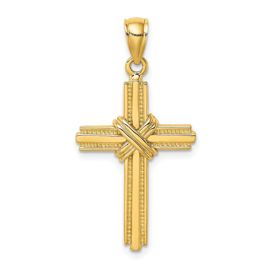 10K Beaded Center Design Cross Charm