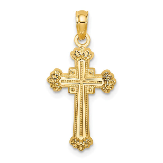 10K Textured Leaves On Edges Cross Charm