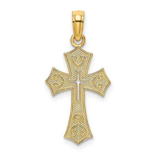 10K Textured Cut-Out Center Cross Charm