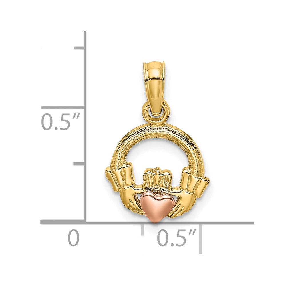10k Two-Tone Claddagh w/ Heart Charm