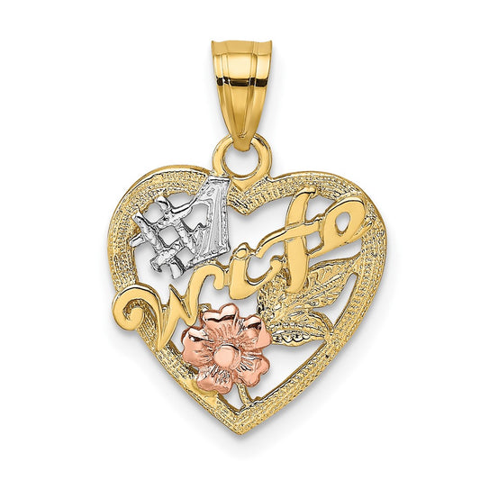 10k Two-Tone w/White Rodium #1 WIFE In Heart Charm