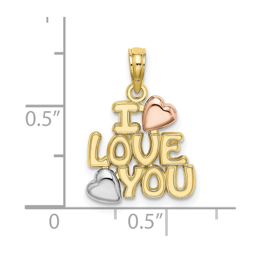 10K Tri-color I LOVE YOU  W/ Hearts Charm