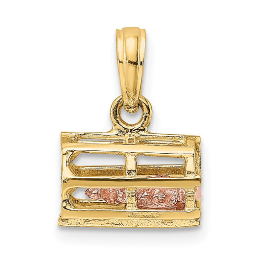 10K Two-tone 3D Lobster Trap W/Moveable Lobster Pendant