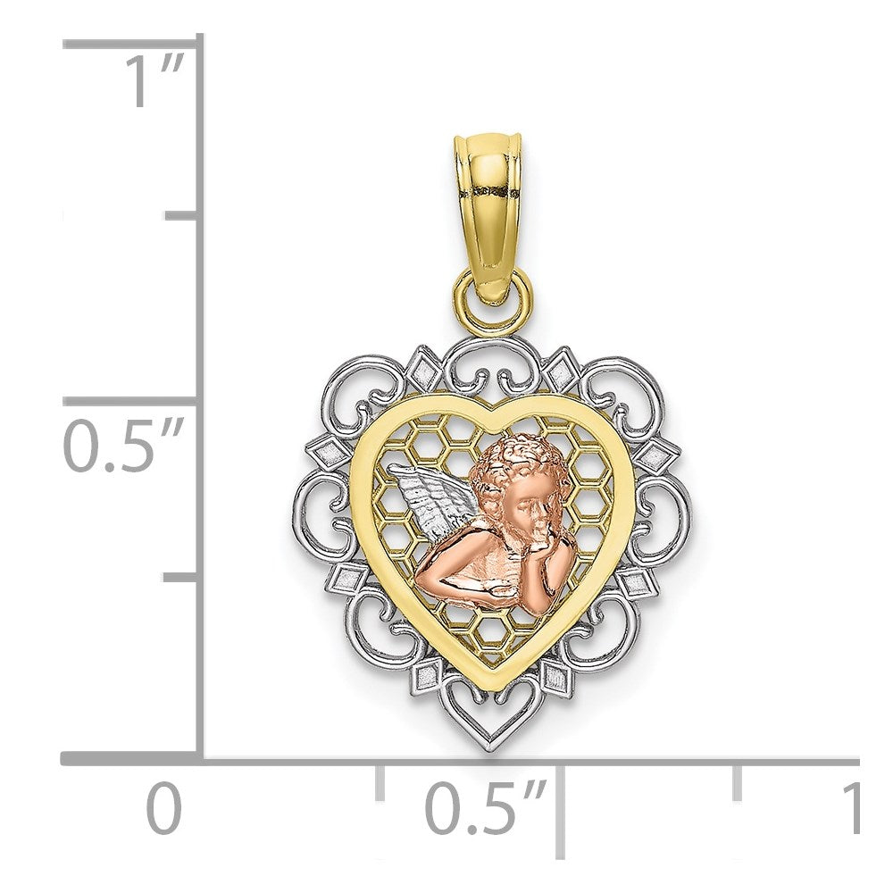 10K Two-tone w/Rhodium Small Angel In Heart Charm