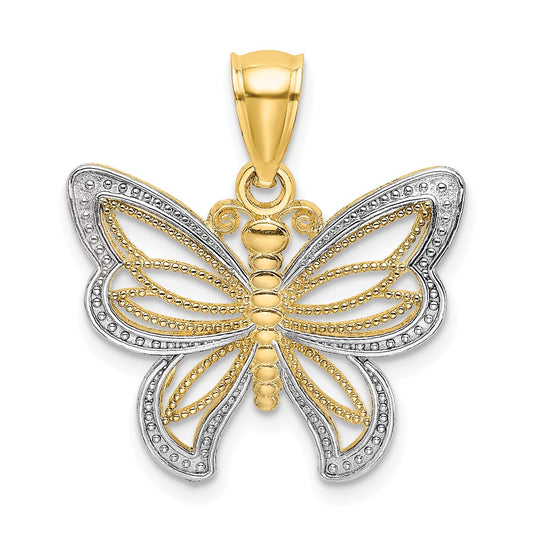 10K w/Rhodium Butterfly W/ White Beaded Wings Charm