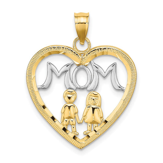 10K W/ Rhodium Heart With 2 MOM Charm