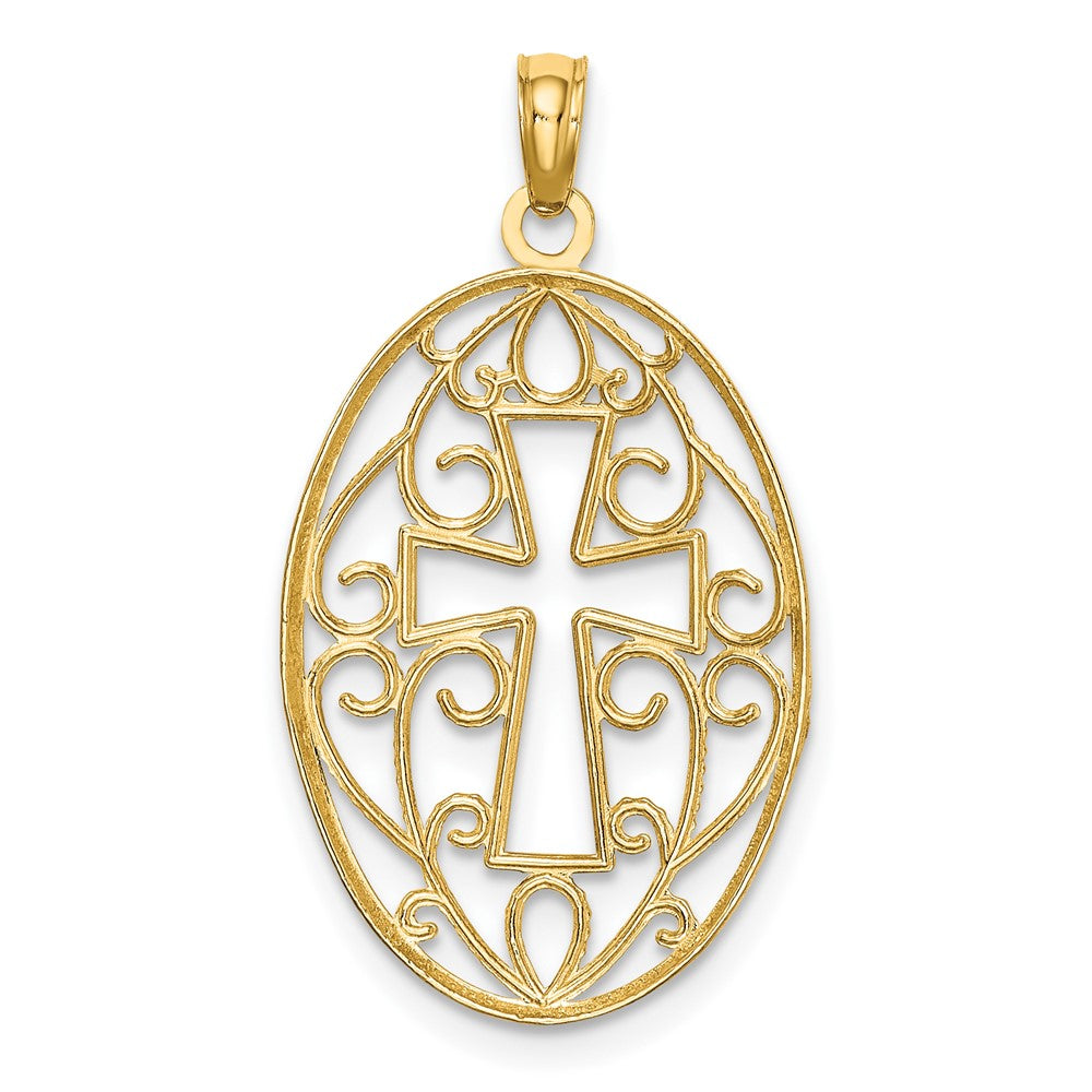 10K w/Rhodium Beaded Filigree Cross Charm