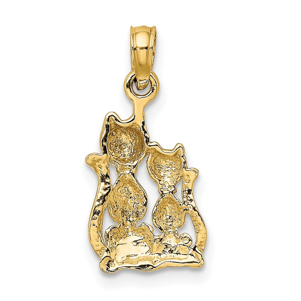 10K W/ Rhodium Polished  Cat and Kitten Charm