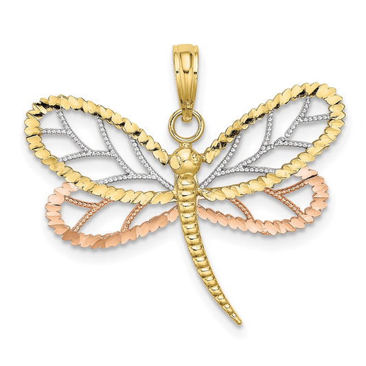 10k Tri-Color Dragonfly w/Beaded D/C Wings Charm
