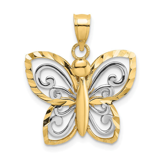 10k w/ Rhodium D/C Butterfly Charm