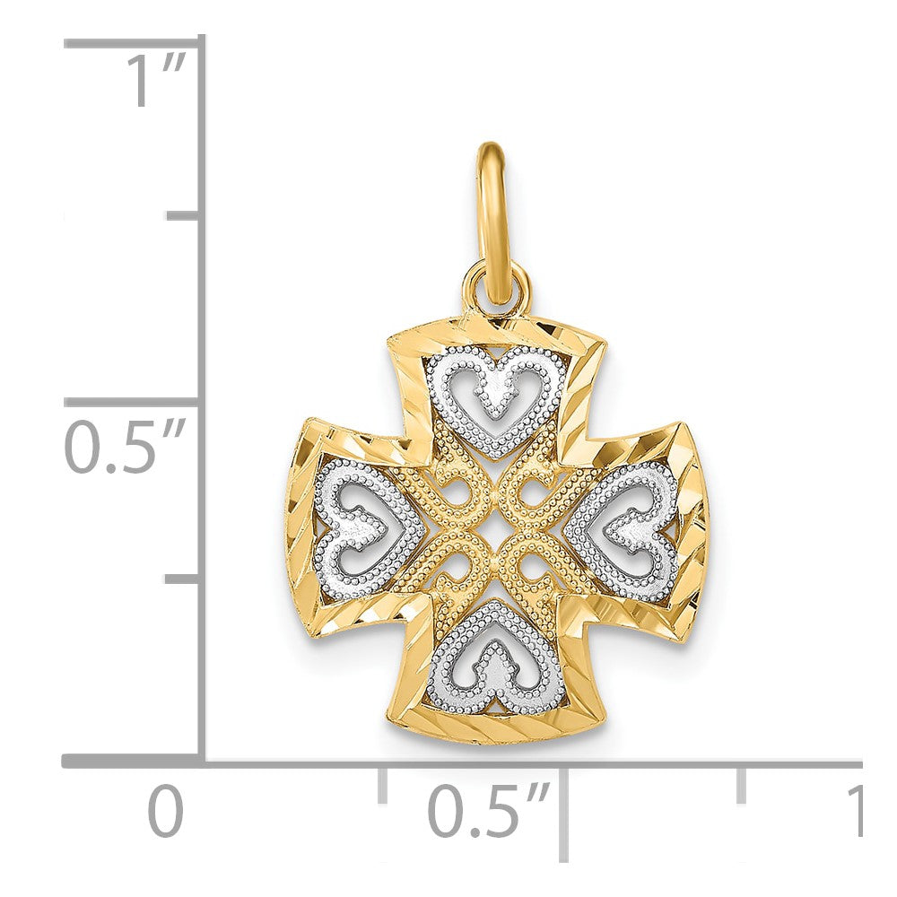 10K w/Rhodium Hearts and D/C Maltese Cross Charm