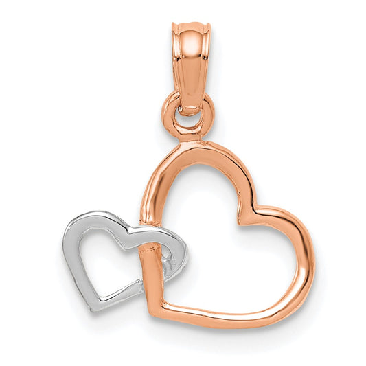 10K Two-tone Polished Intertwined Double Heart Pendant