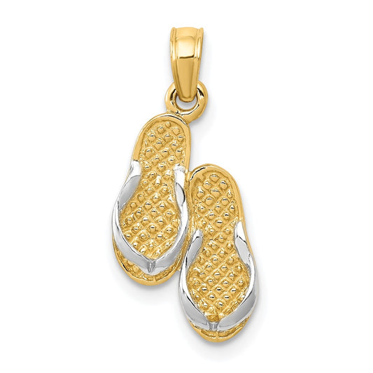 10k & Rhodium Solid Polished Sandals Pendant
