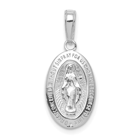 10k White Gold Virgin Mary Medal Pendant