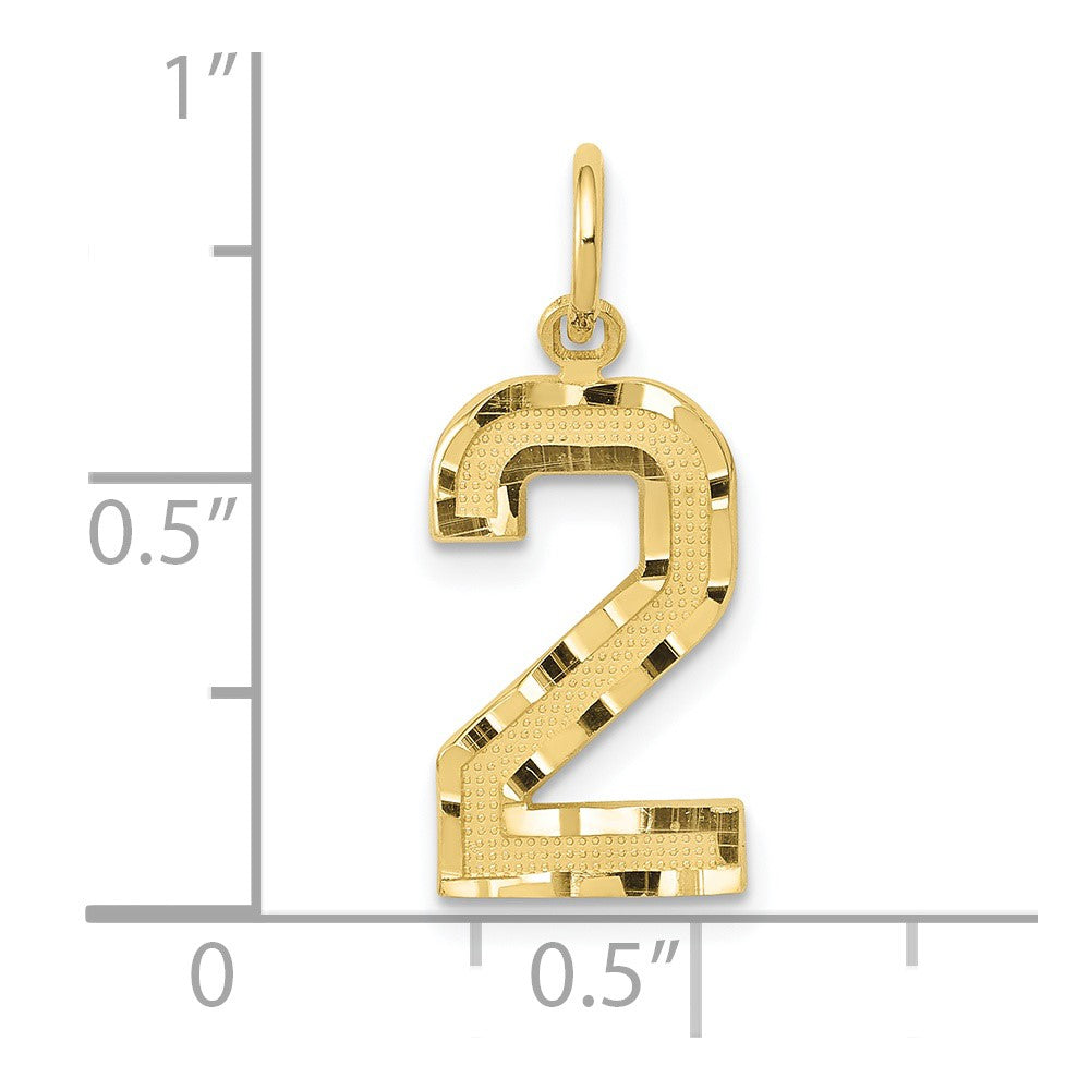 10ky Casted Medium Diamond-cut Number 2 Charm