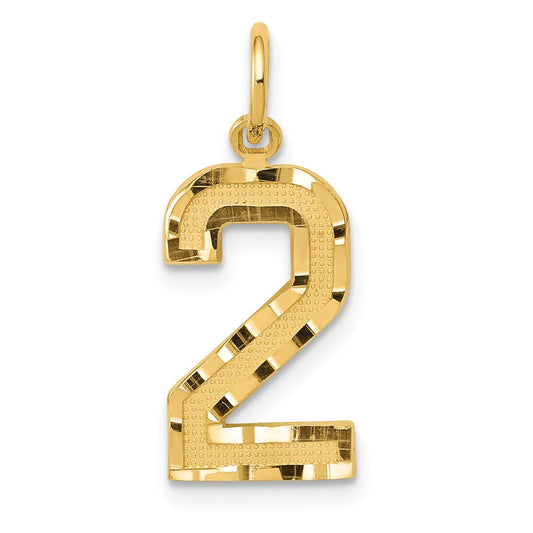 10ky Casted Medium Diamond-cut Number 2 Charm