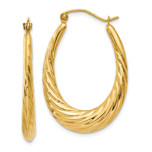 10k Polished Twisted Oval Hollow Hoop Earrings