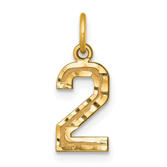 10ky Casted Small Diamond-cut Number 2 Charm