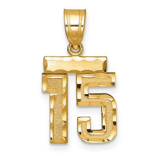 10k Small Brushed Diamond-cut Number 15 Charm