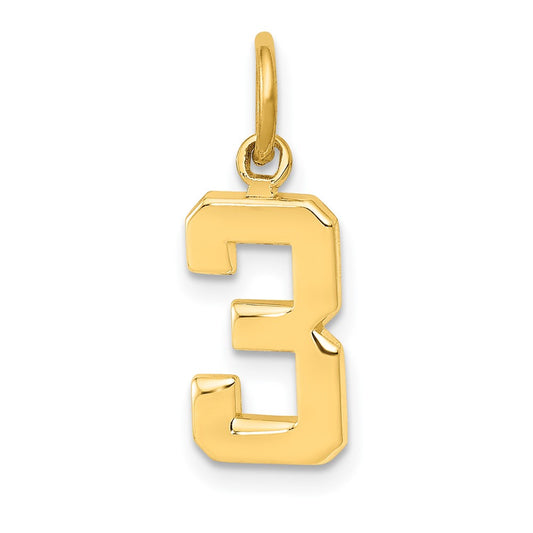 10k Small Polished Number 3 Charm