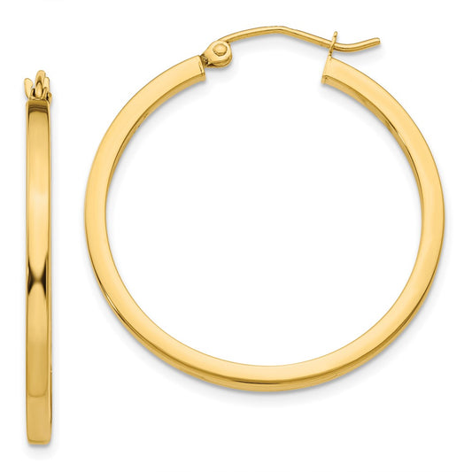 10k 2mm Square Tube Hoop Earrings