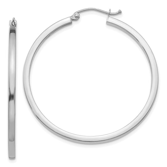 10k White Gold 2mm Square Tube Hoops
