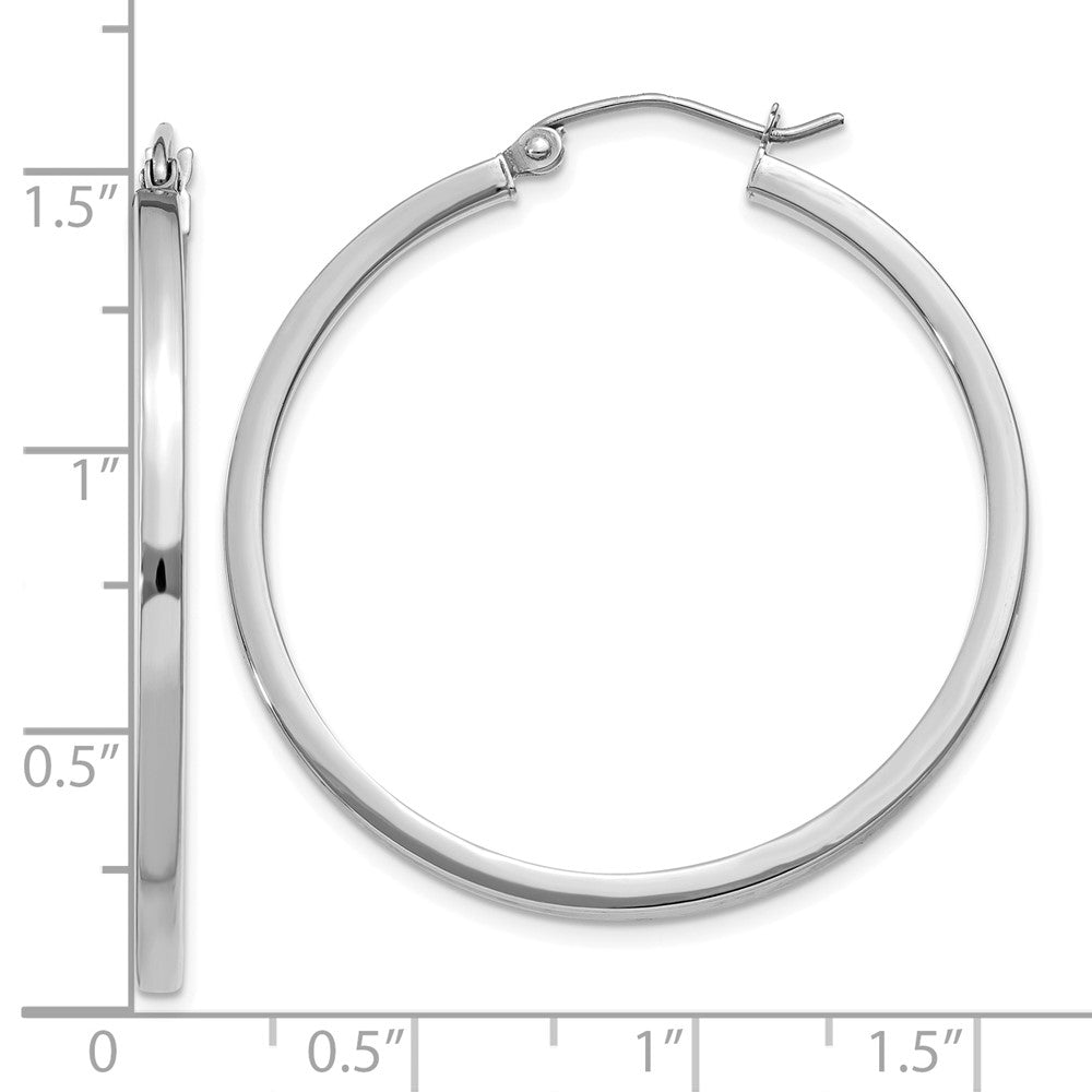 10k White Gold 2mm Square Tube Hoops