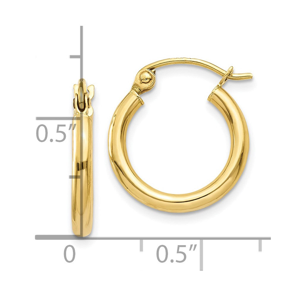10K Polished 2mm Lightweight Tube Hoop Earrings