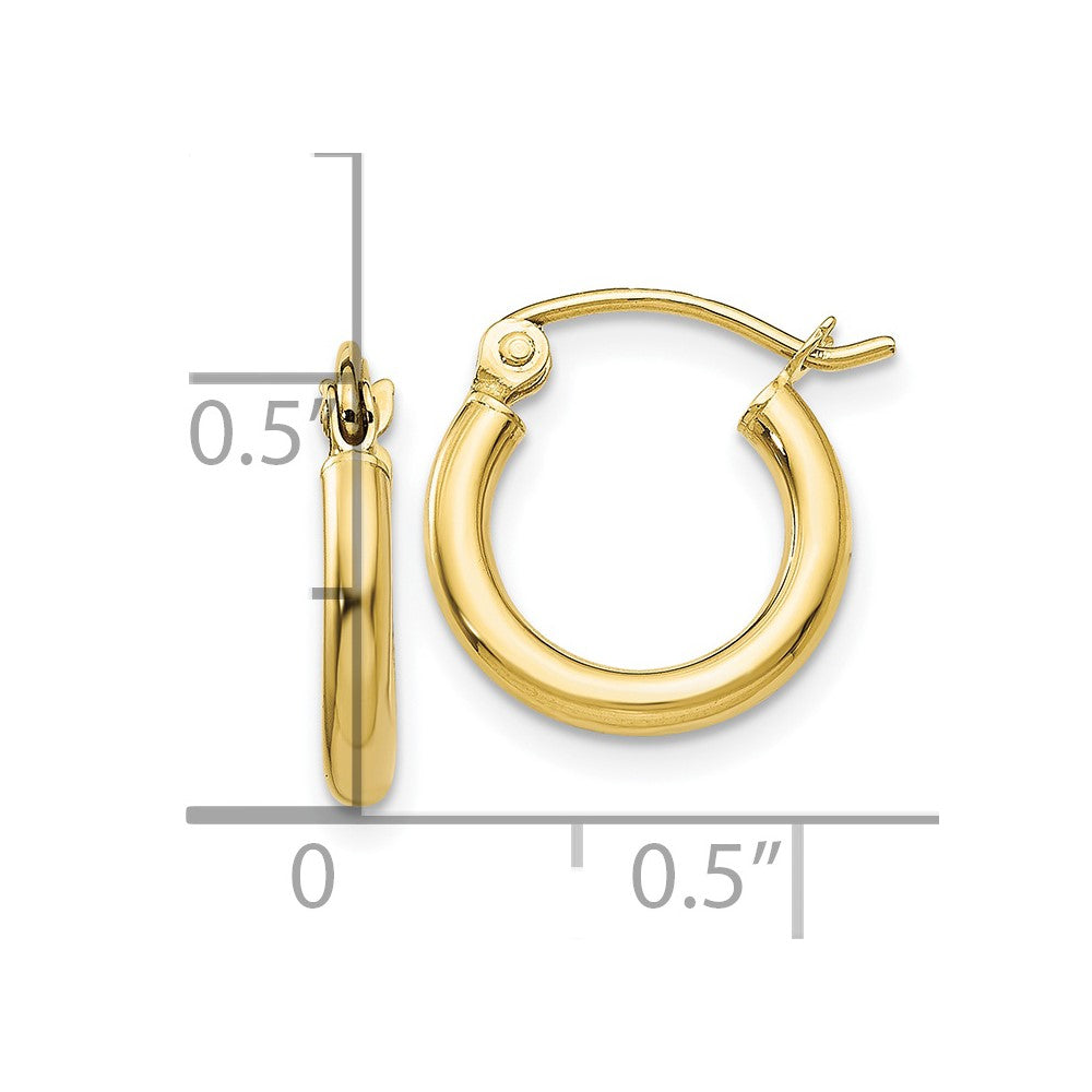10K Polished 2mm Lightweight Tube Hoop Earrings