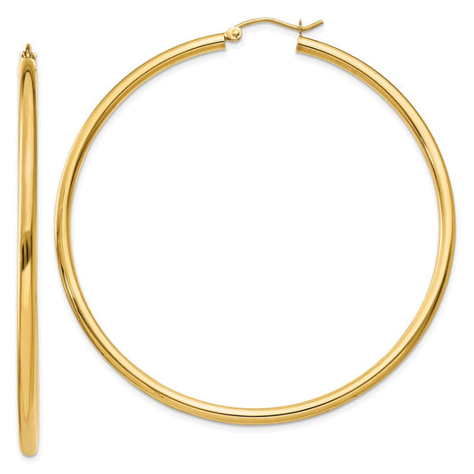 10K Polished 2.5mm Tube Hoop Earrings