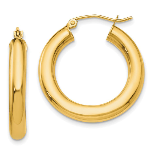 10K Polished 4mm Tube Hoop Earrings