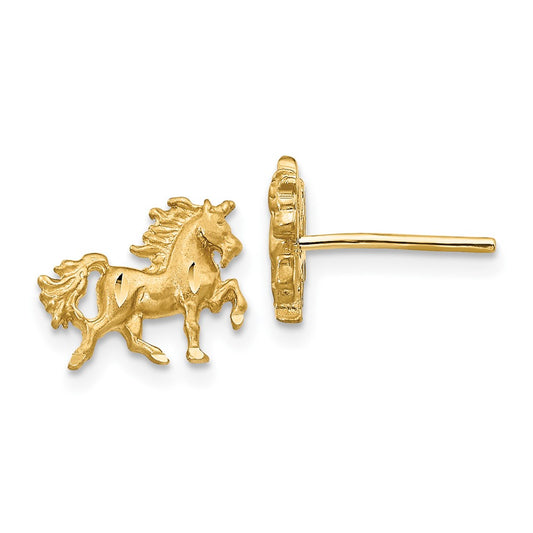 10k Satin Diamond-cut Unicorn Post Earrings