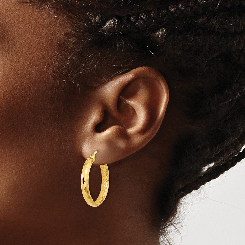 10k Polished and Textured Diamond-cut Inside Fancy Hoop Earrings