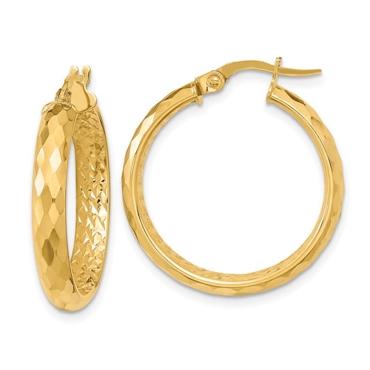 10k Polished and Textured Diamond-cut Inside Fancy Hoop Earrings