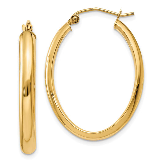 10k Polished 3.5mm Oval Hoop Earrings