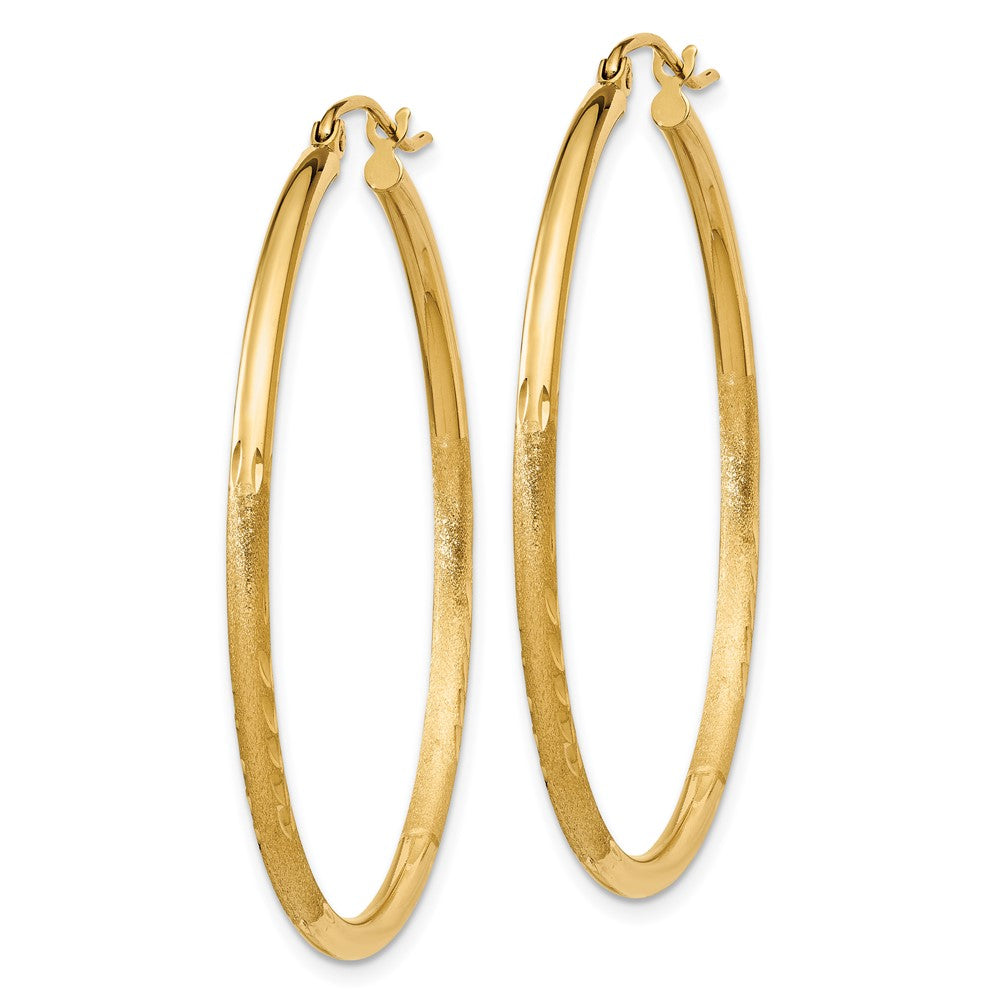 10k Satin and Diamond-cut 2mm Round Tube Hoop Earrings