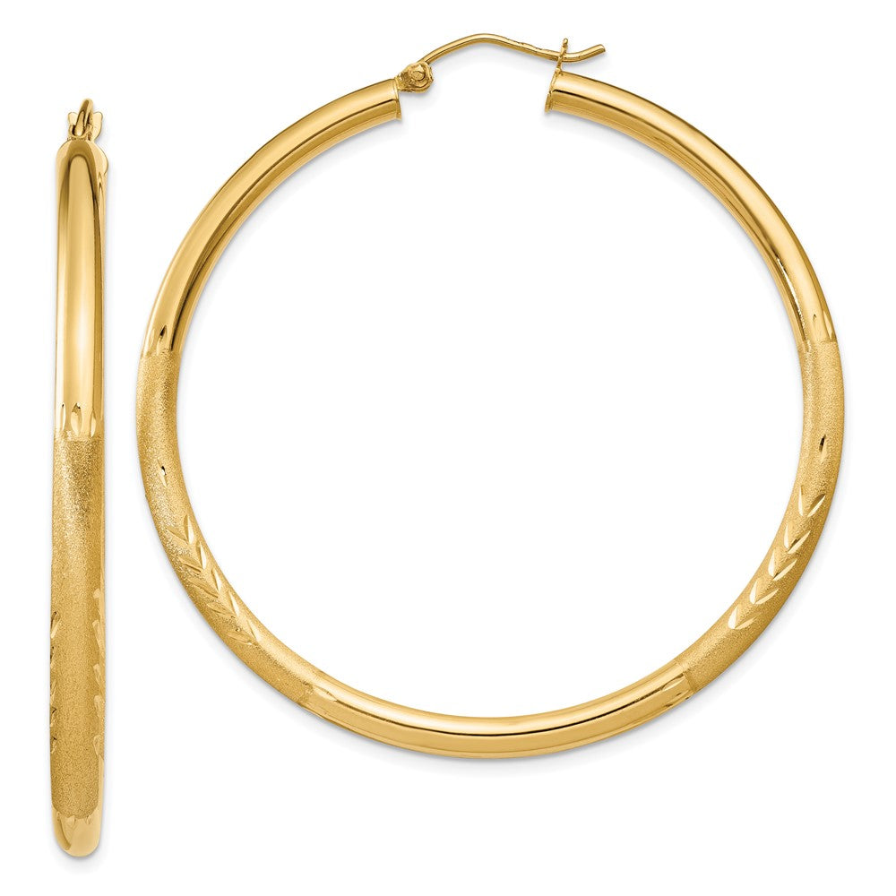 10k Satin & Diamond-cut 3mm Round Hoop Earrings