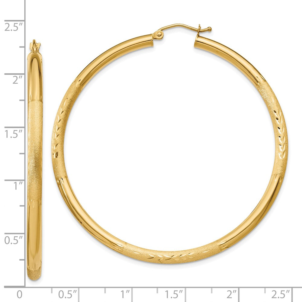 10k Satin & Diamond-cut 3mm Round Hoop Earrings