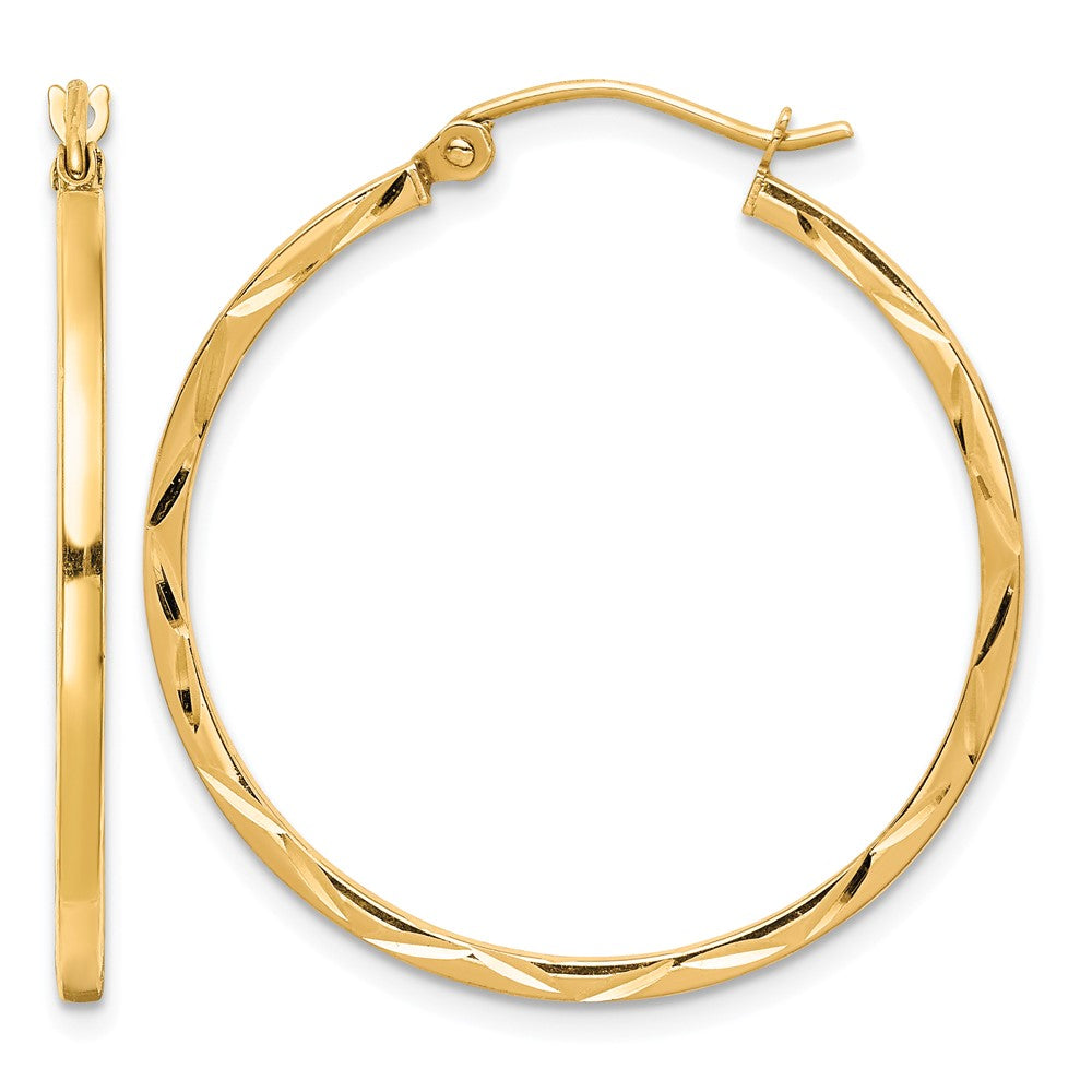 10K 1.5x30mm Diamond Cut Hoop Earrings