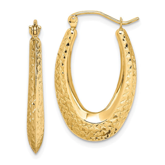10K Textured Oval Hollow Hoop Earrings
