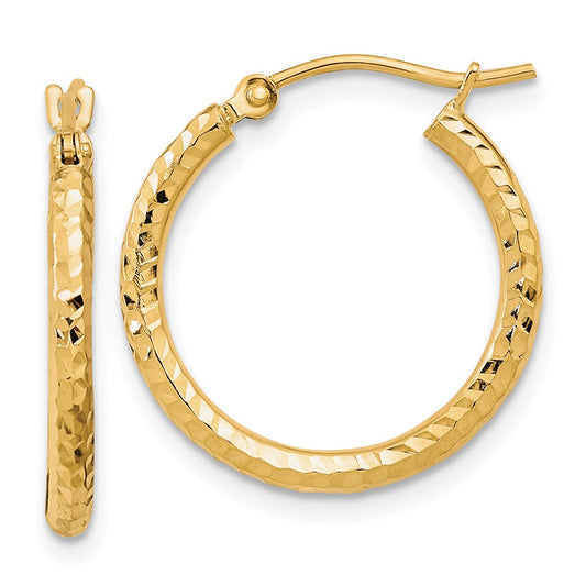 10k Diamond-cut 2mm Round Tube Hoop Earrings