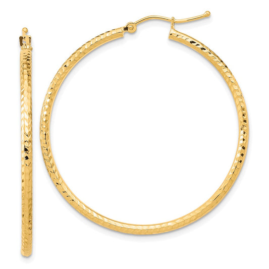 10k Diamond-cut 2mm Round Tube Hoop Earrings