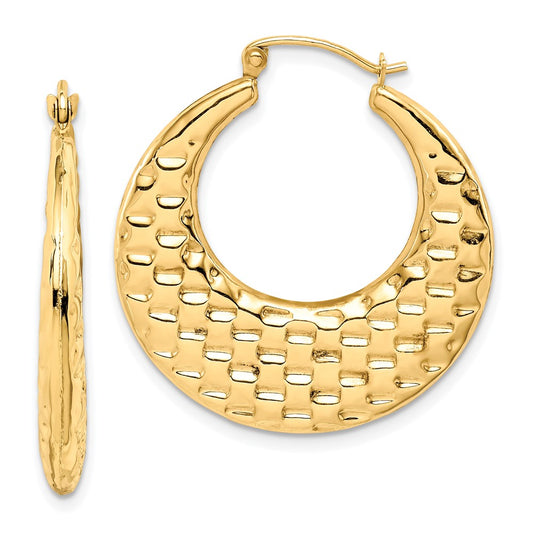 10k Polished Textured Hoop Earrings