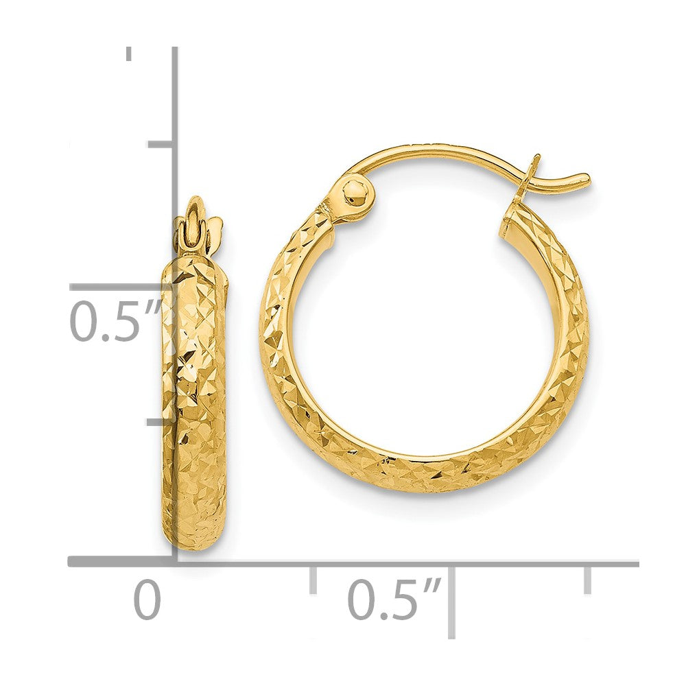 10k Diamond-cut 2.8x15mm Hollow Hoop Earrings