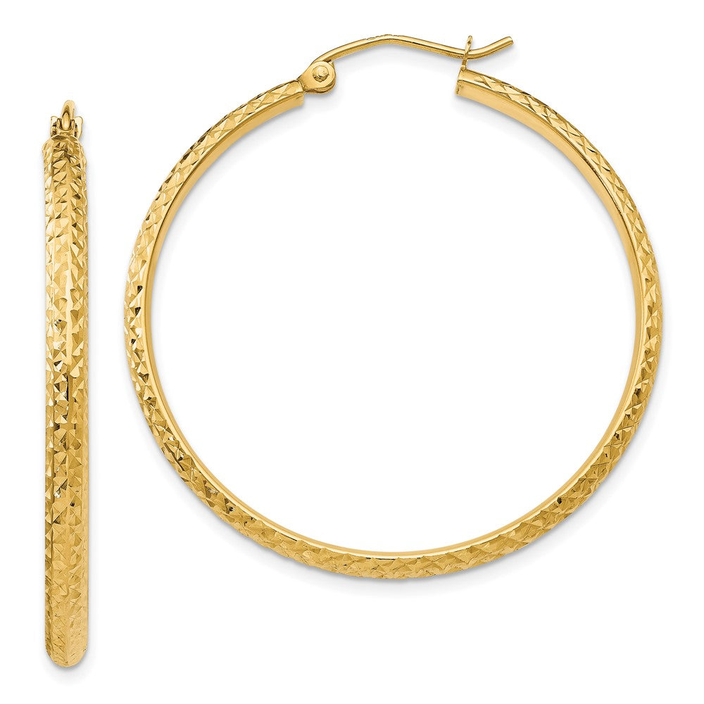 10k Diamond-cut 2.8x37mm Hollow Hoop Earrings